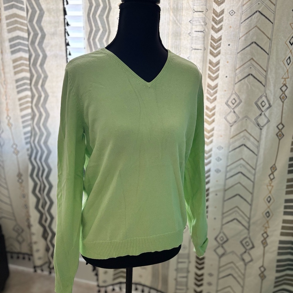 Ann Taylor Green V-Neck Lightweight Sweater